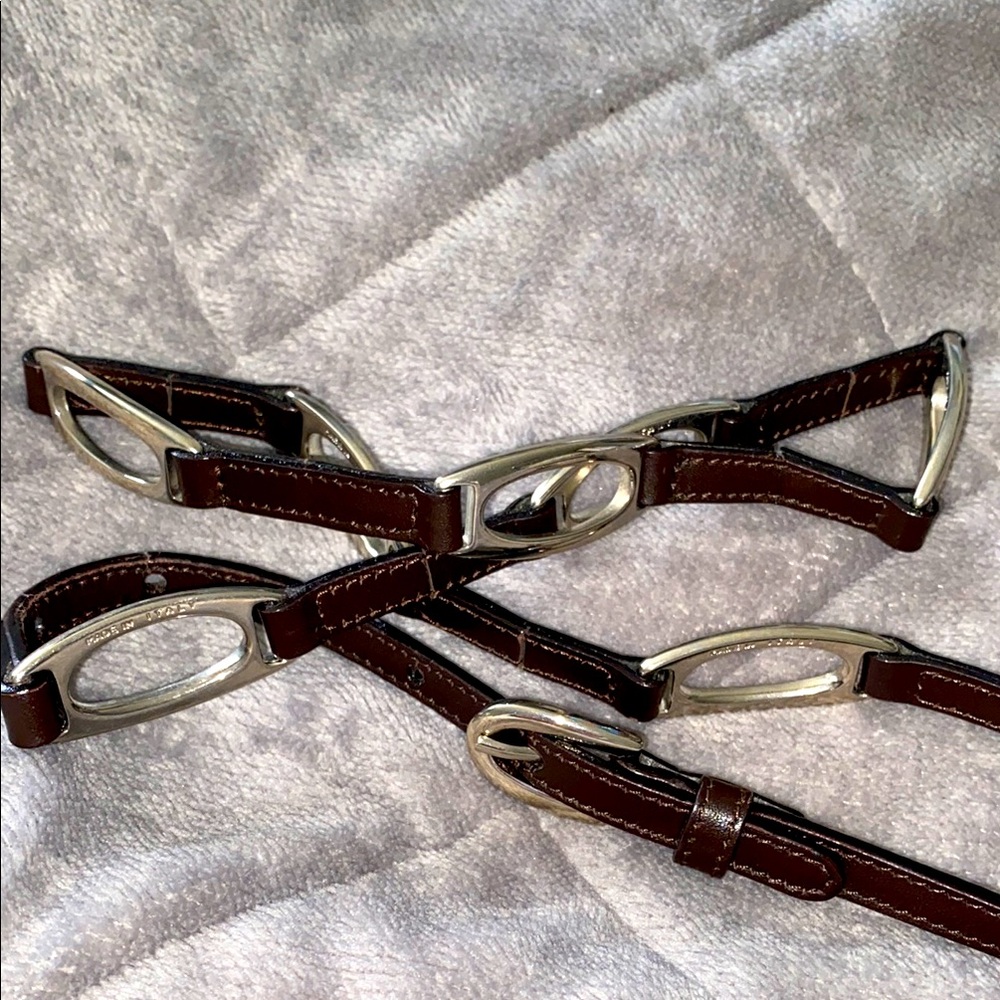 Brown Leather Silver color metal Belt Women’s Large made in Italy